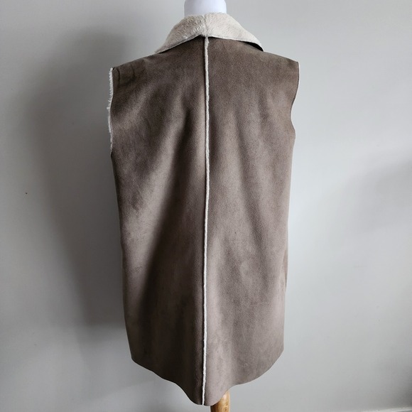 Vegan Suede Vest Womens Large Sherpa‎ Faux Sleeveless Jacket Wrap Boho Ethical - Picture 5 of 16